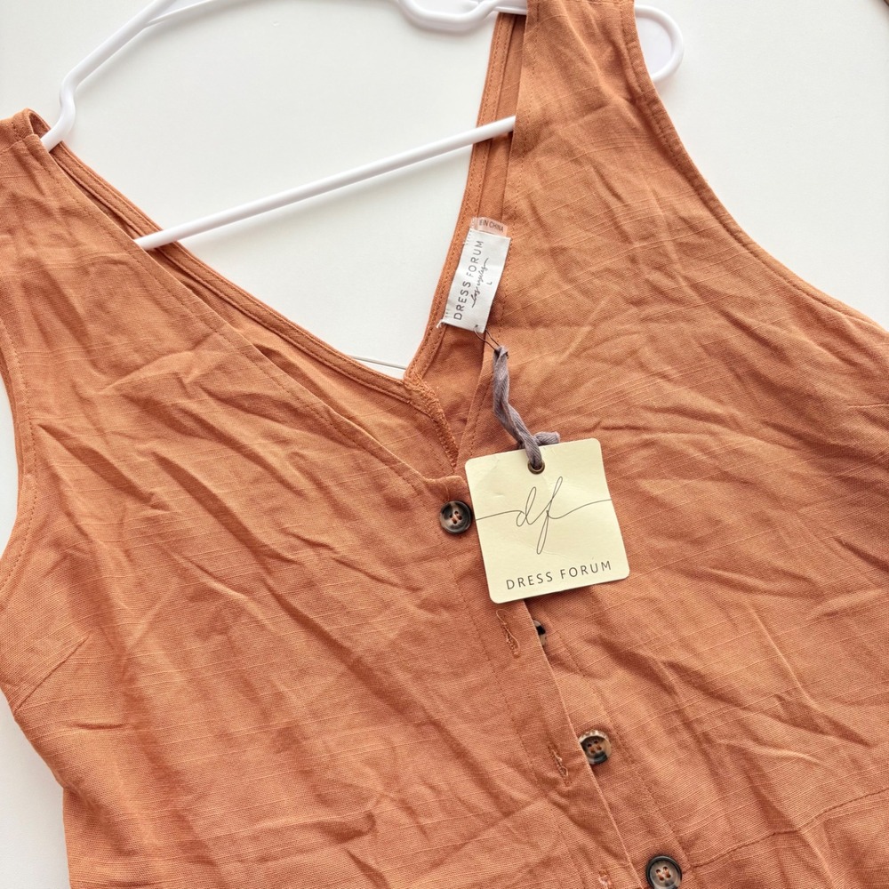 Dress Forum Terracotta Rayon Wide Leg Button Front Jumpsuitโ FP7020A-SC Large